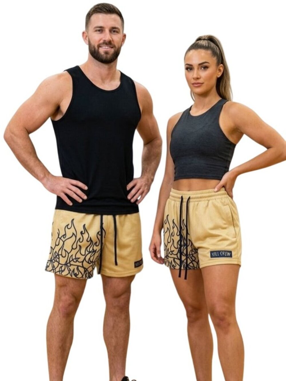 Kill Crew Muay Thai Flame Shorts Mid Thigh Cut Gold Black Unisex Size M